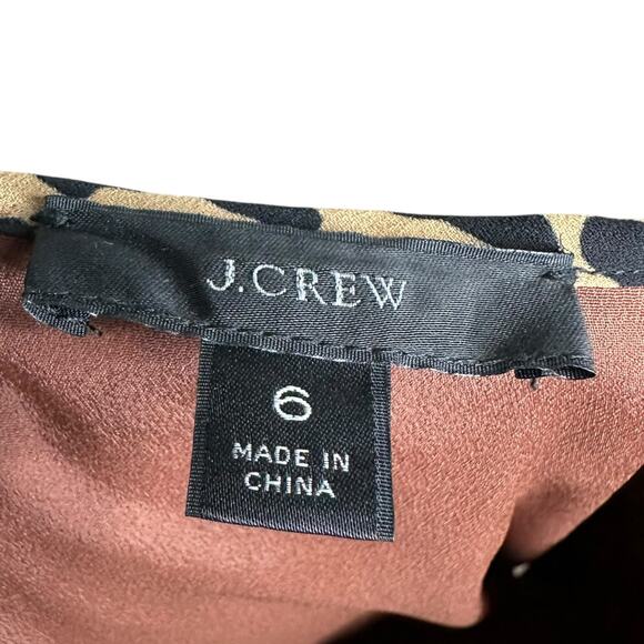 J CREW Tan Brown Leopard Patterned Pleated Midi Dress Women's Size 6 Belted Chic - Picture 6 of 7